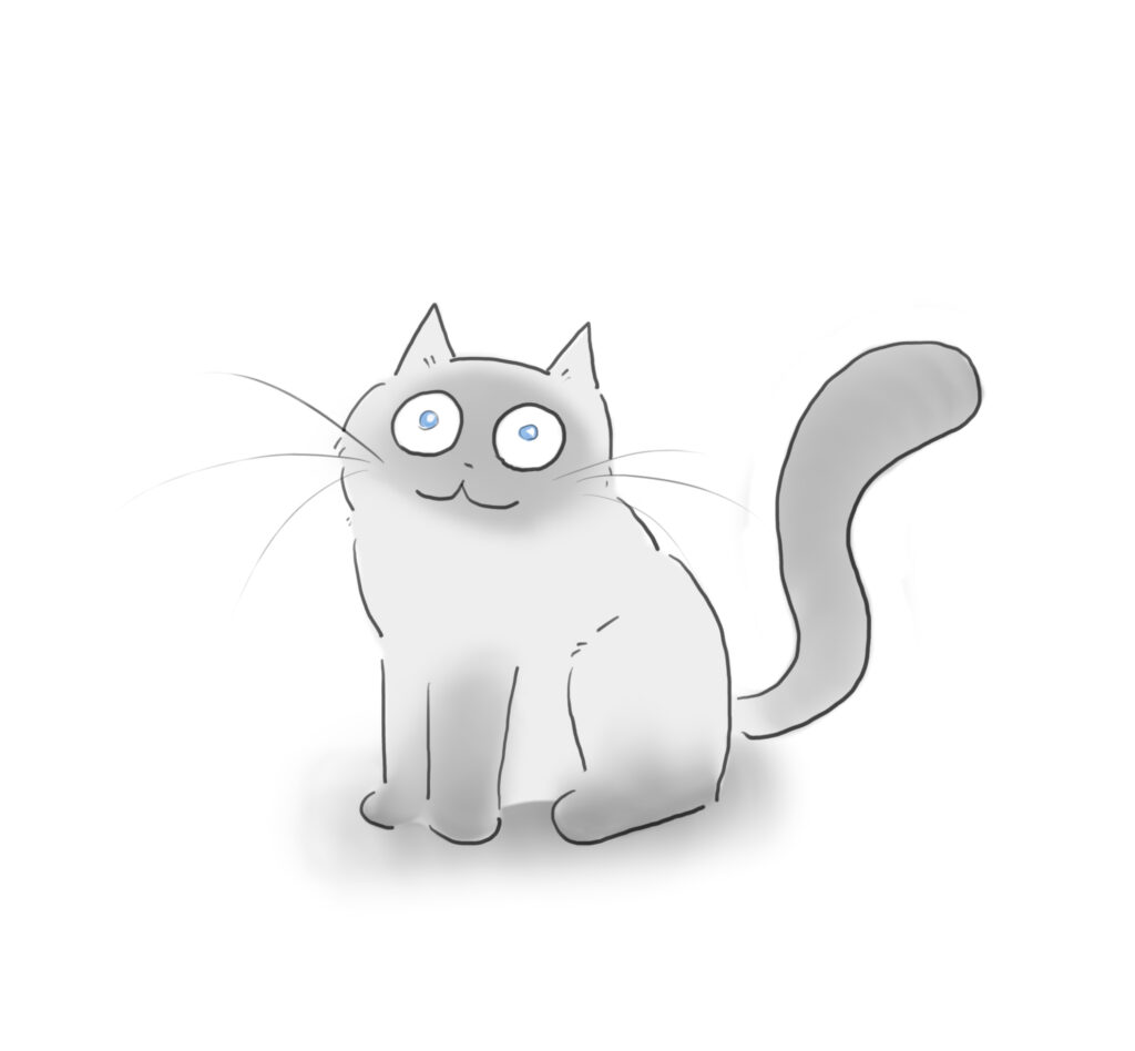 Bonnie A cartoon of a colour-point cat with big blue eyes looking up expectantly.