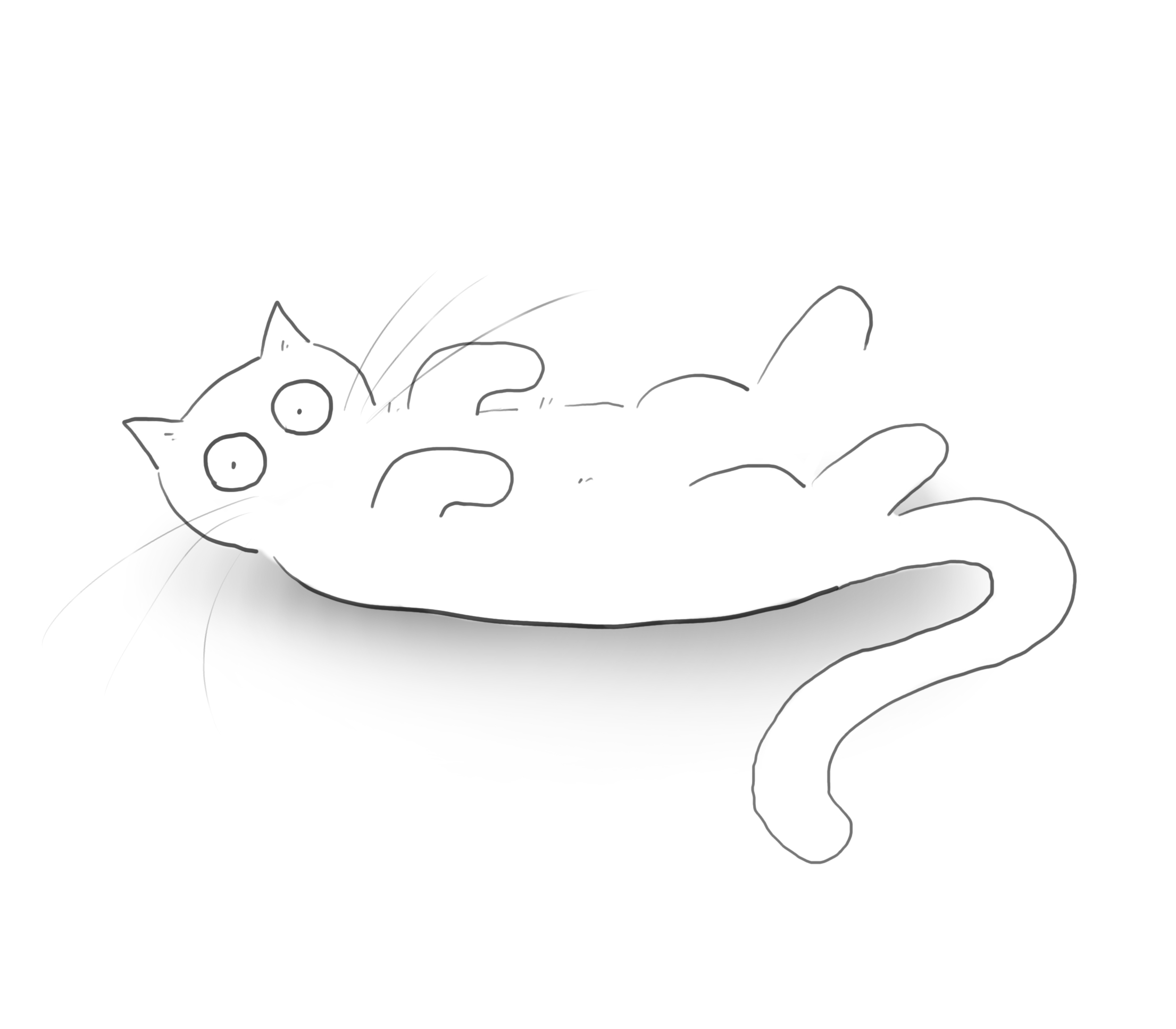 A cartoon of a white cat lying on its back, offer its belly, definitely a trap.