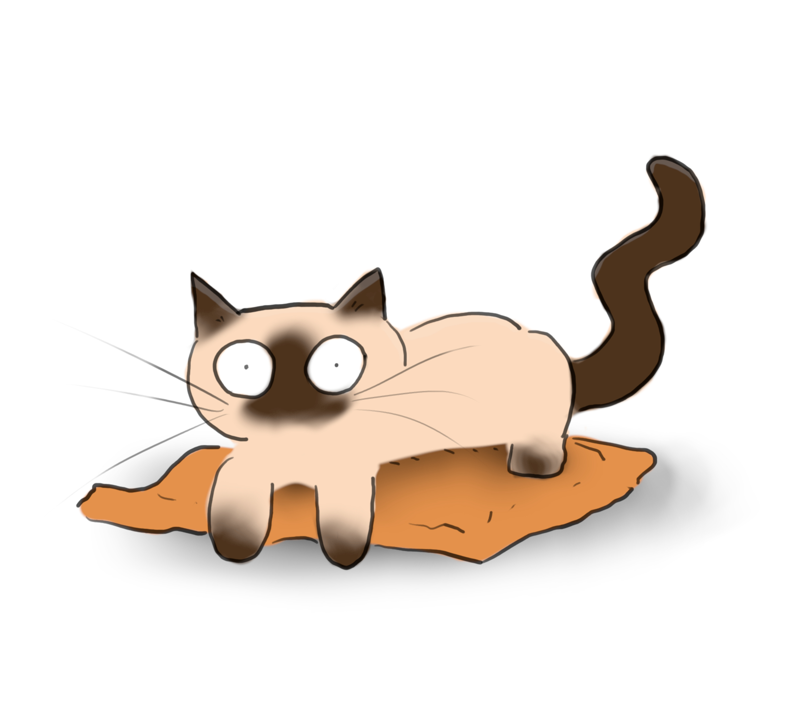 A cartoon of a Siamese cat sitting on a big parcel.