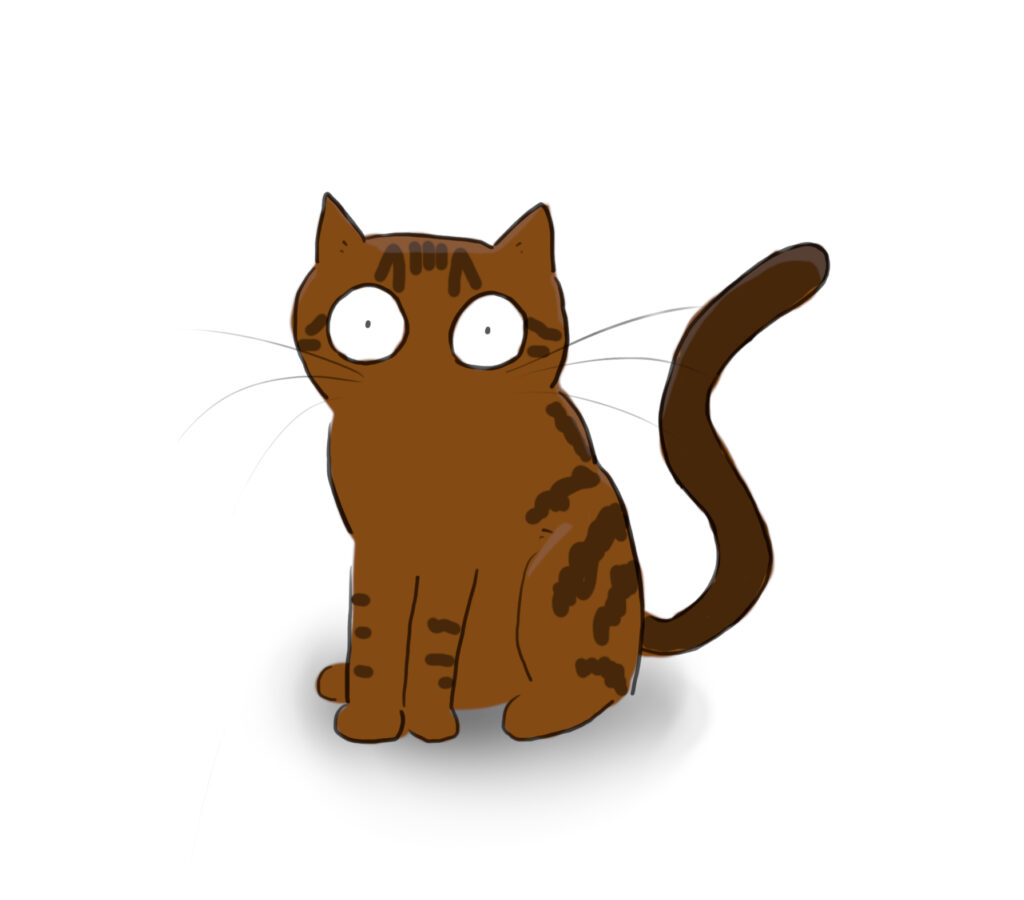 A cartoon of a tabby cat staring forwards.