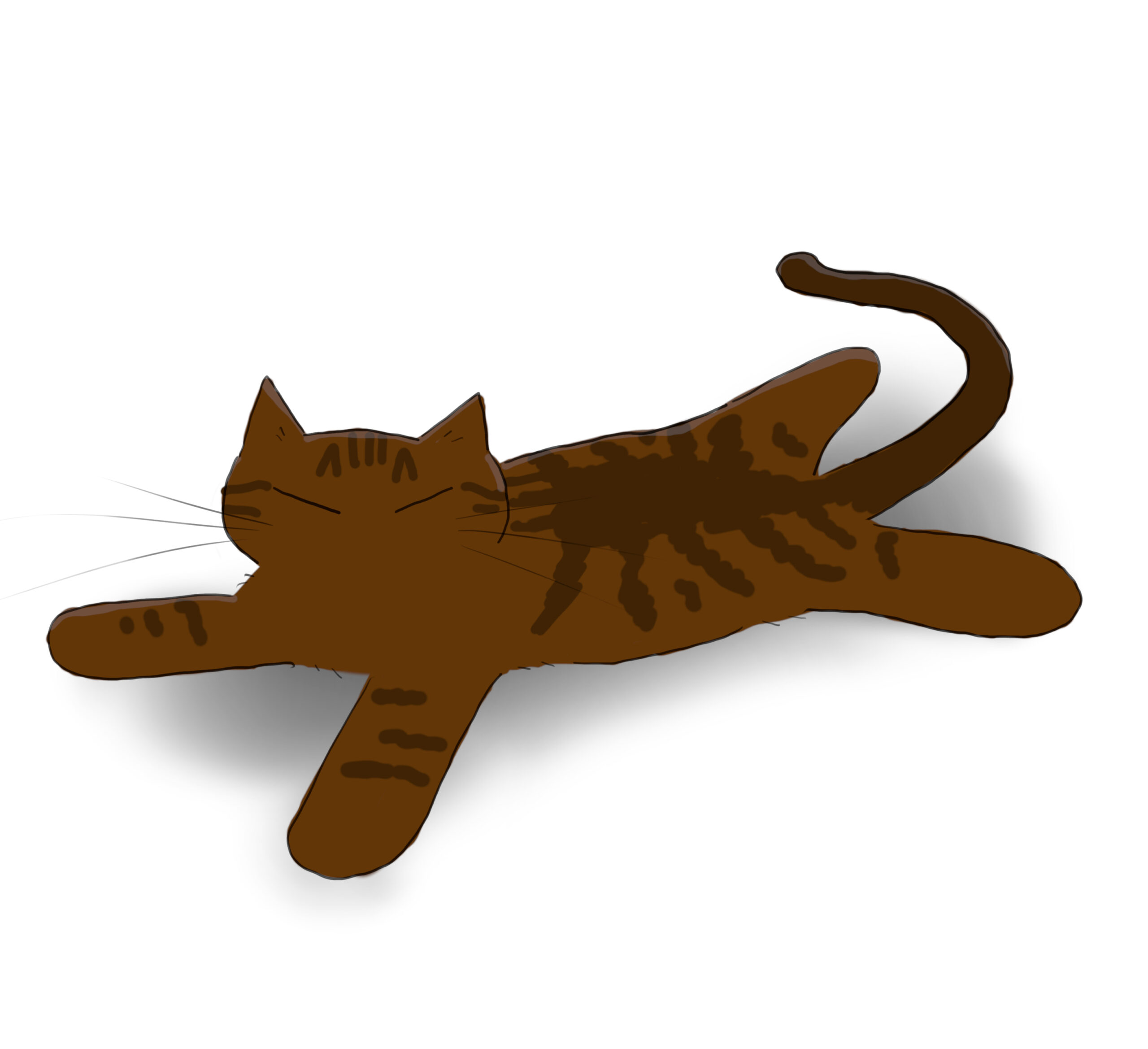 A cartoon of a tabby cat splayed out asleep