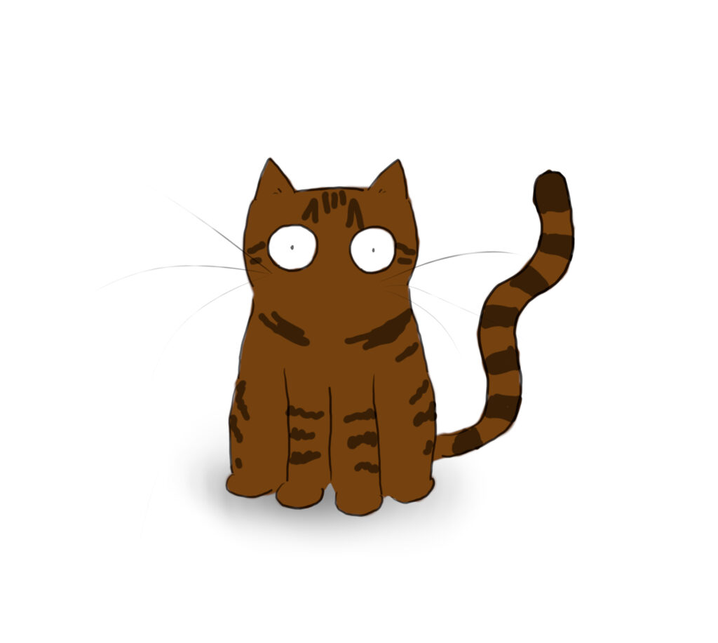 A cartoon of a tabby cat staring forward.