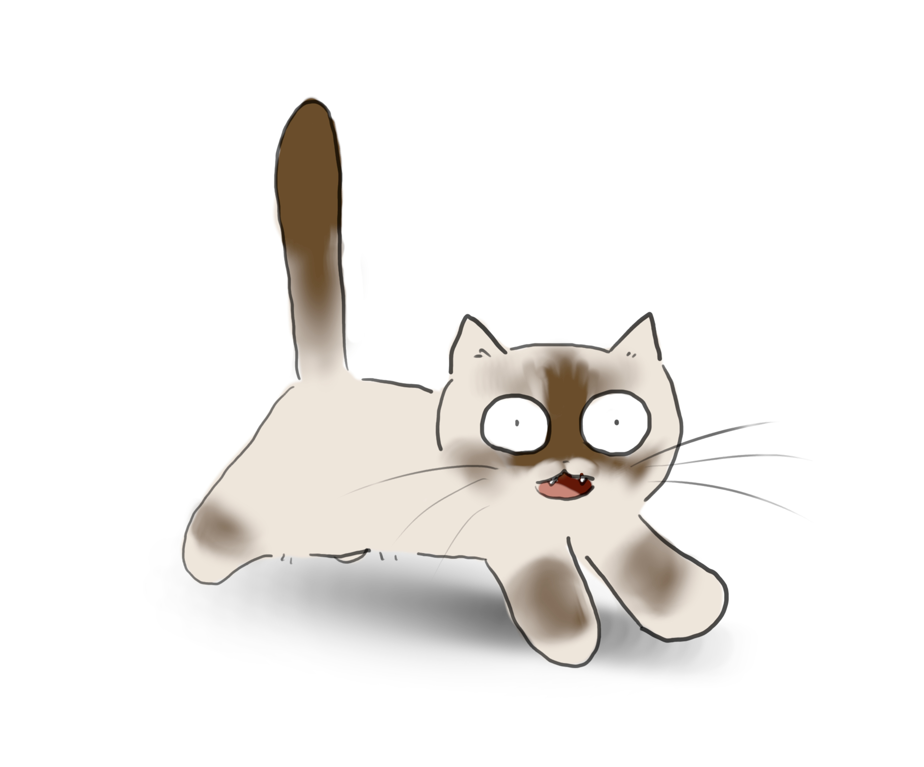 A cartoon of an excited siamese cat running.