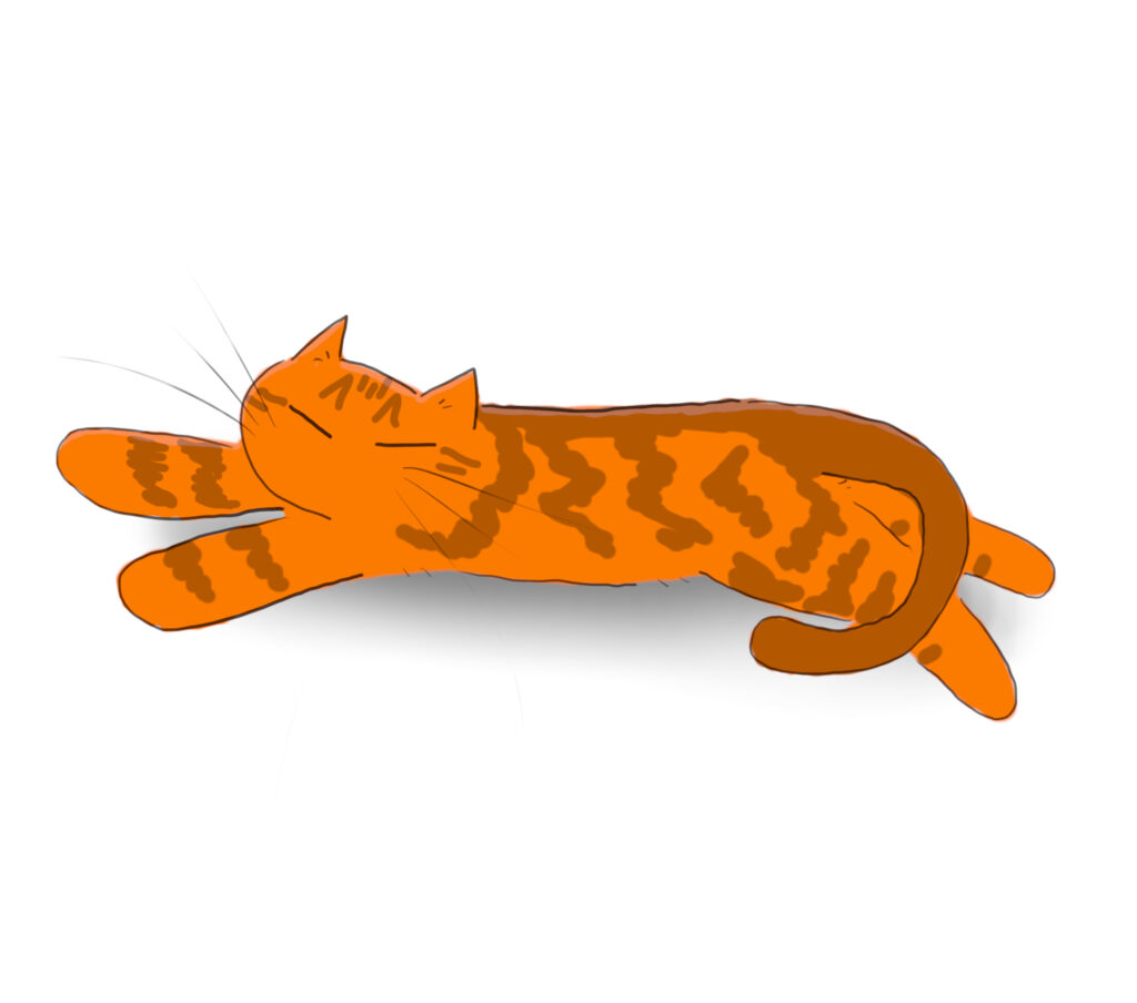 A cartoon of a sleeping orange cat.