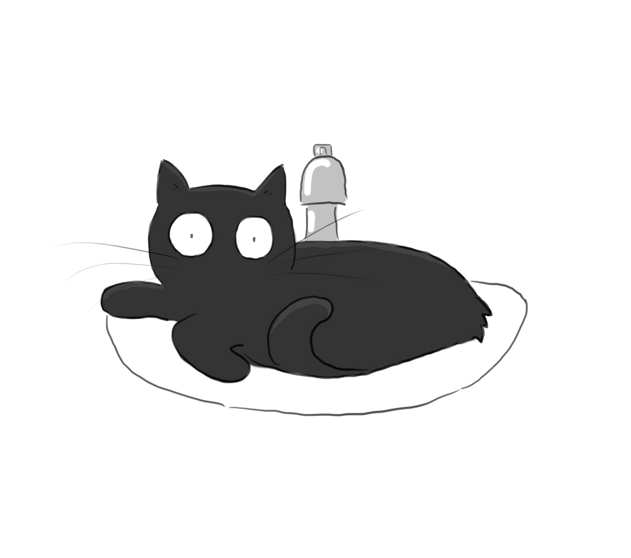 A cartoon of a black cat lounging in a sink.
