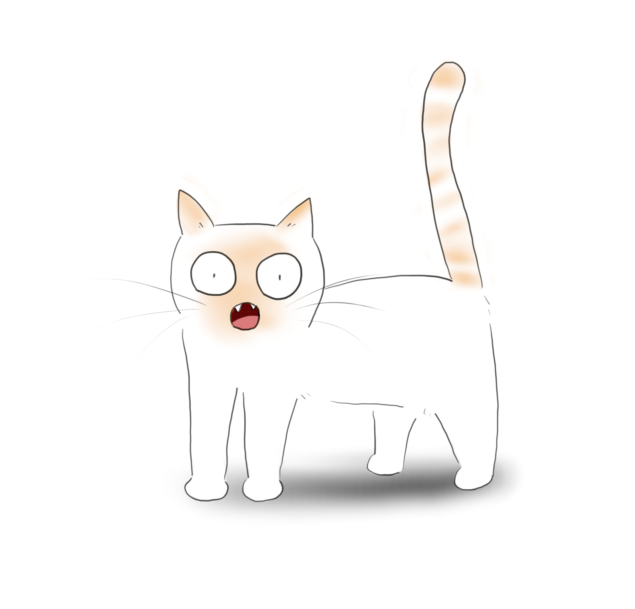 A cartoon of an orange siamese cat meowing and staring forwards.