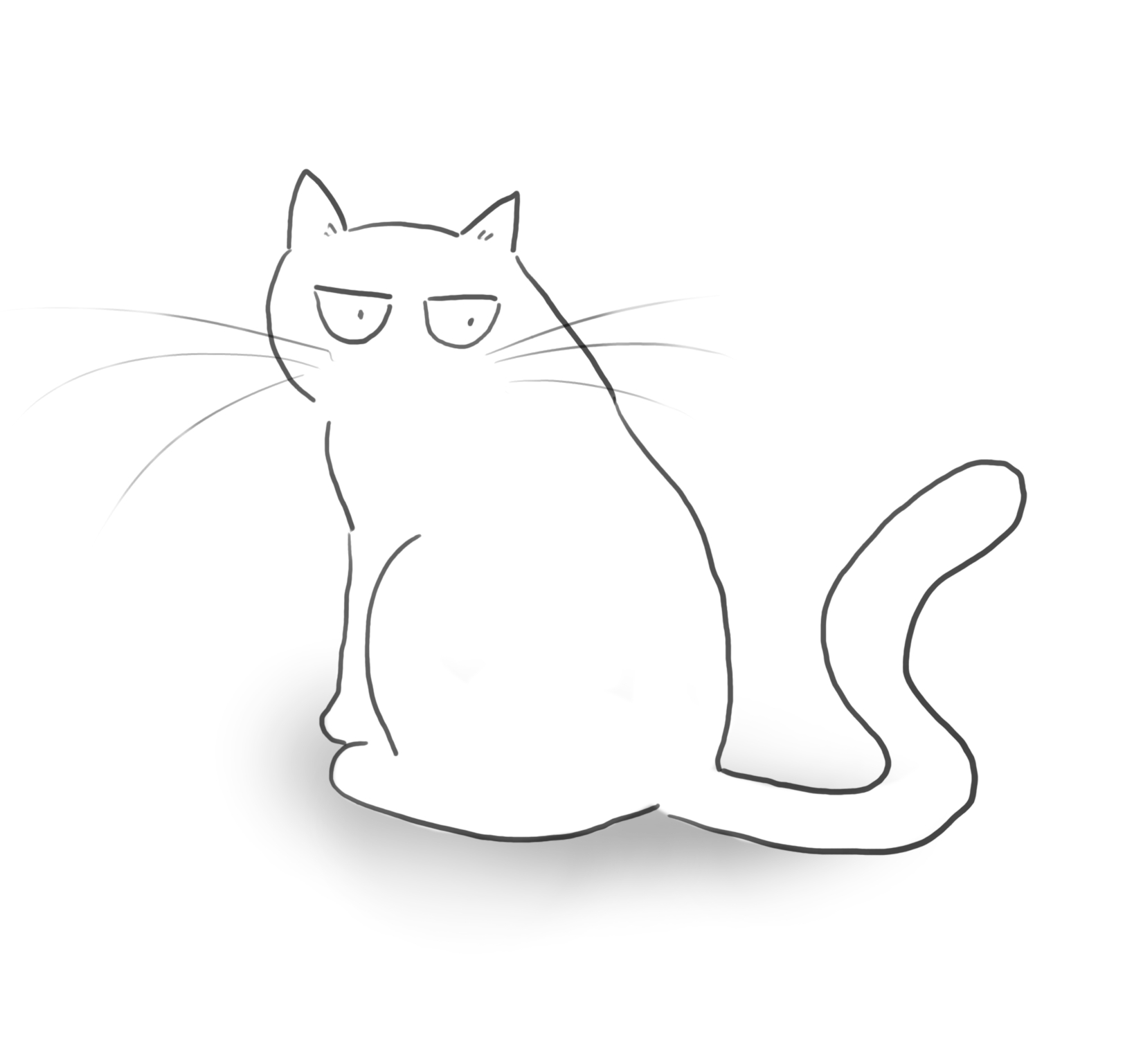 A cartoon of a grumpy white cat looking back over her shoulder.