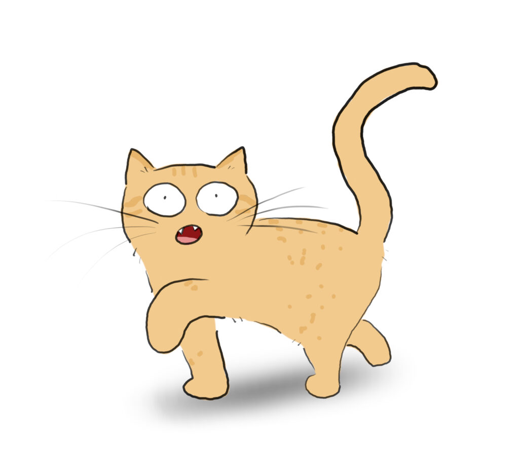bagel_poop A cartoon of a cream-coloured cat marching and meowing.