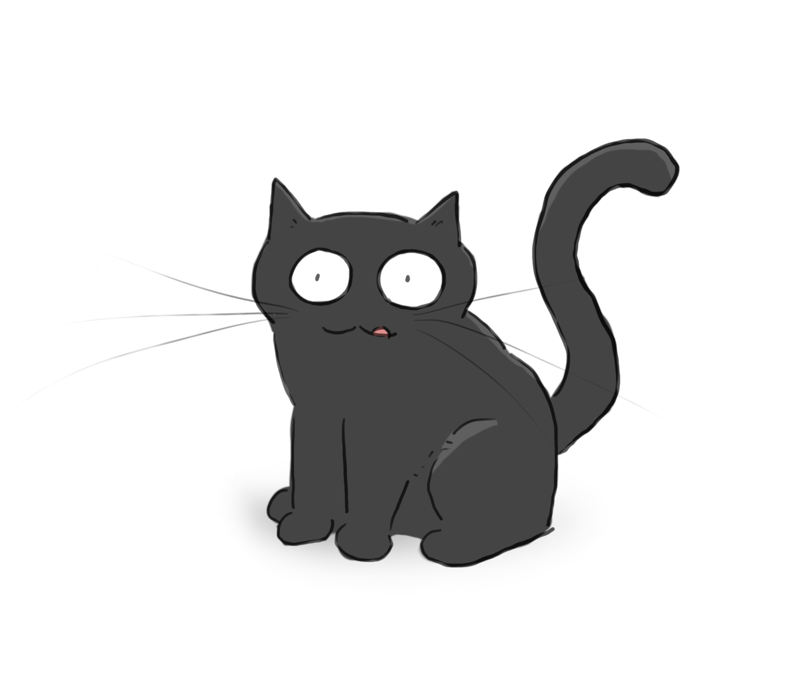 A cartoon of a black cat licking its lips.