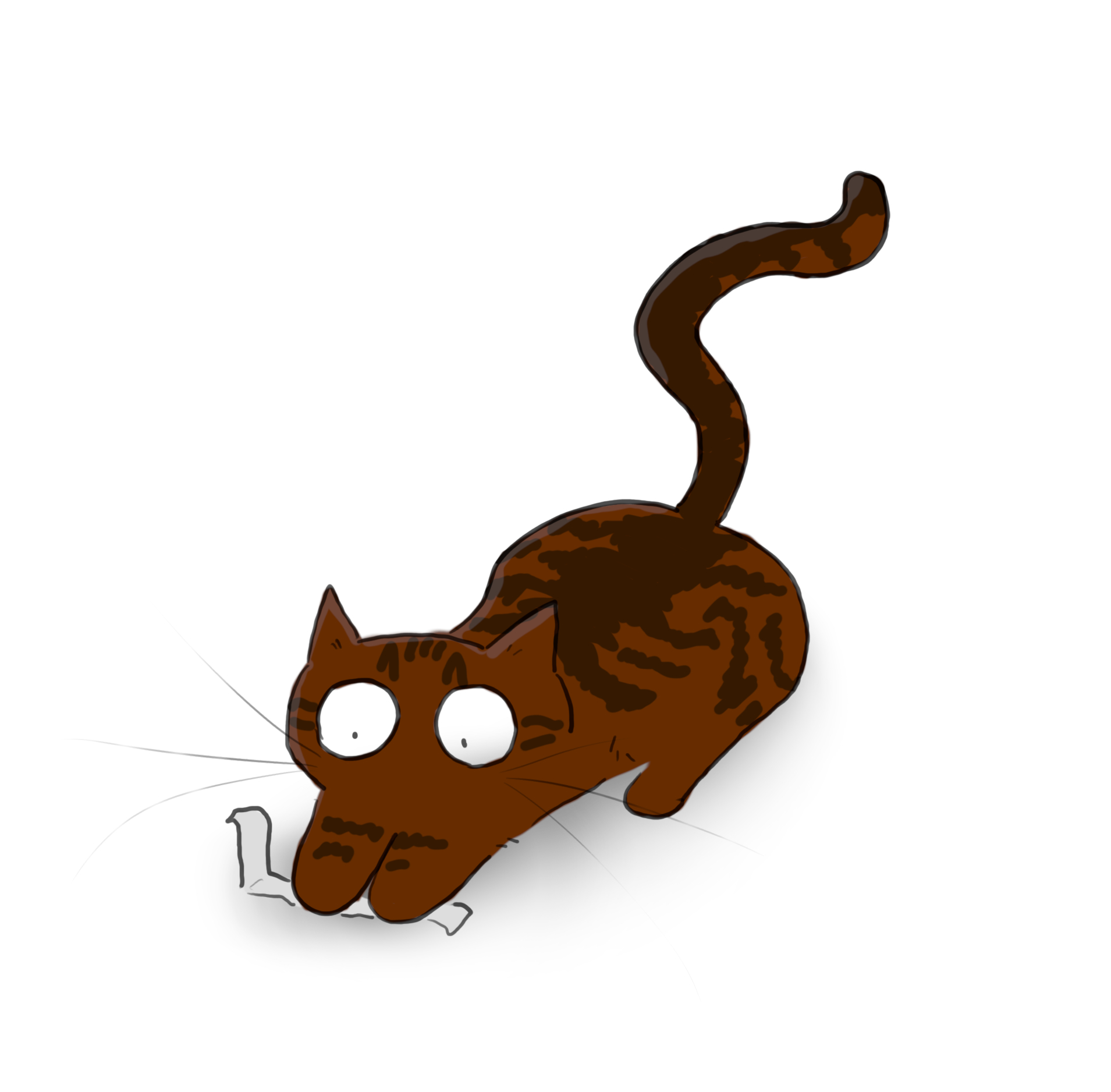 A cartoon of a tabby cat pouncing on a torn slip of paper.