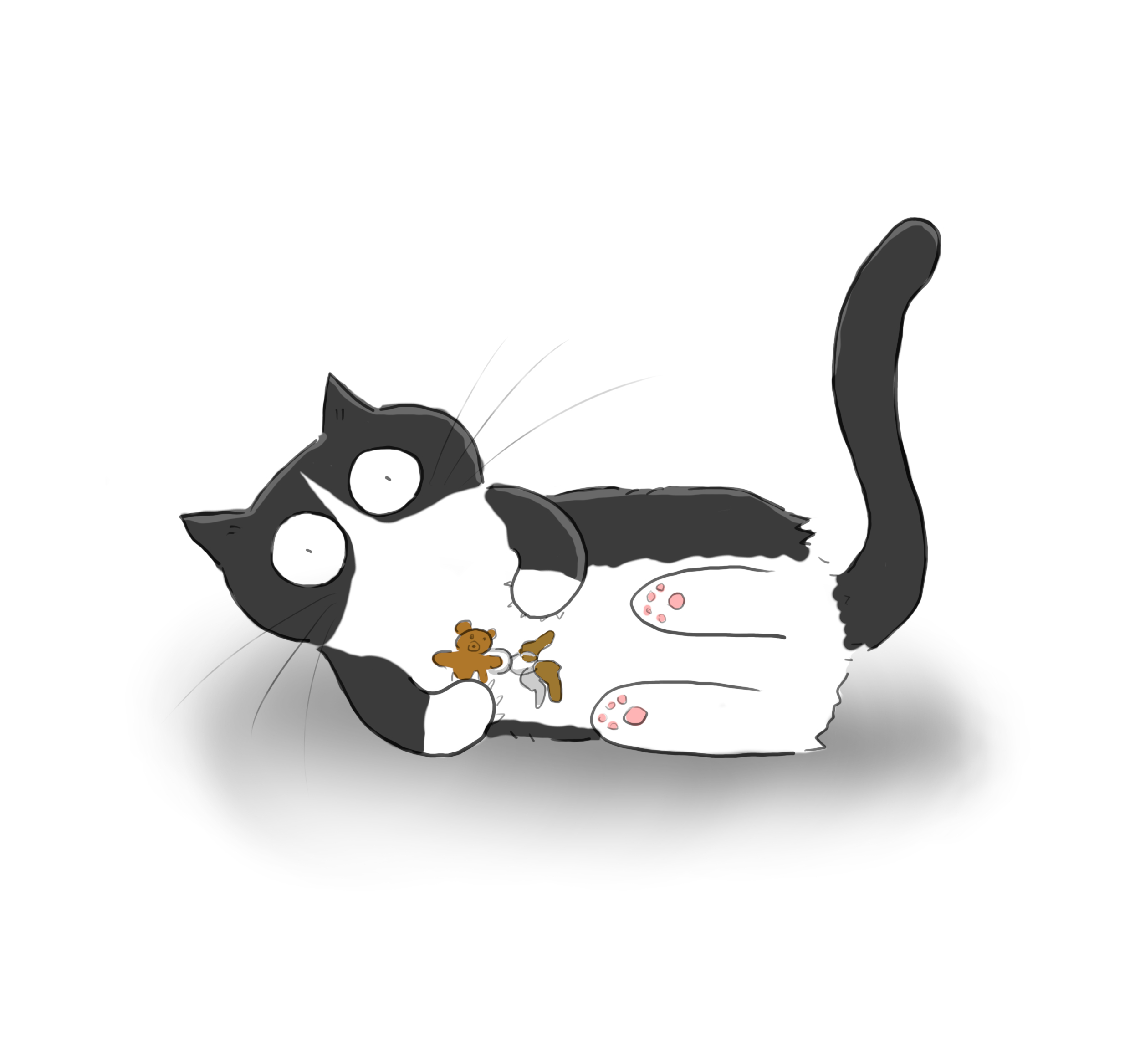 A cartoon of a black and white cat holding a set of keys.