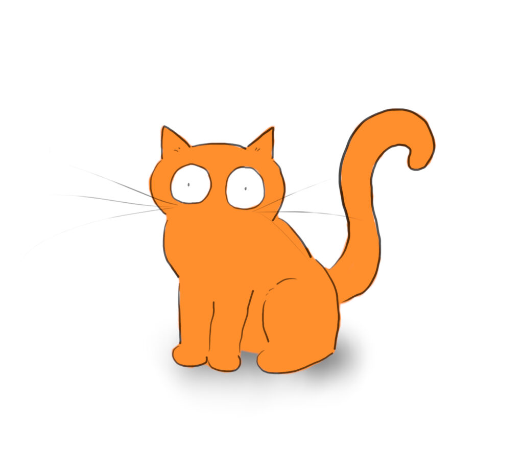A cartoon of an expressionless orange cat.