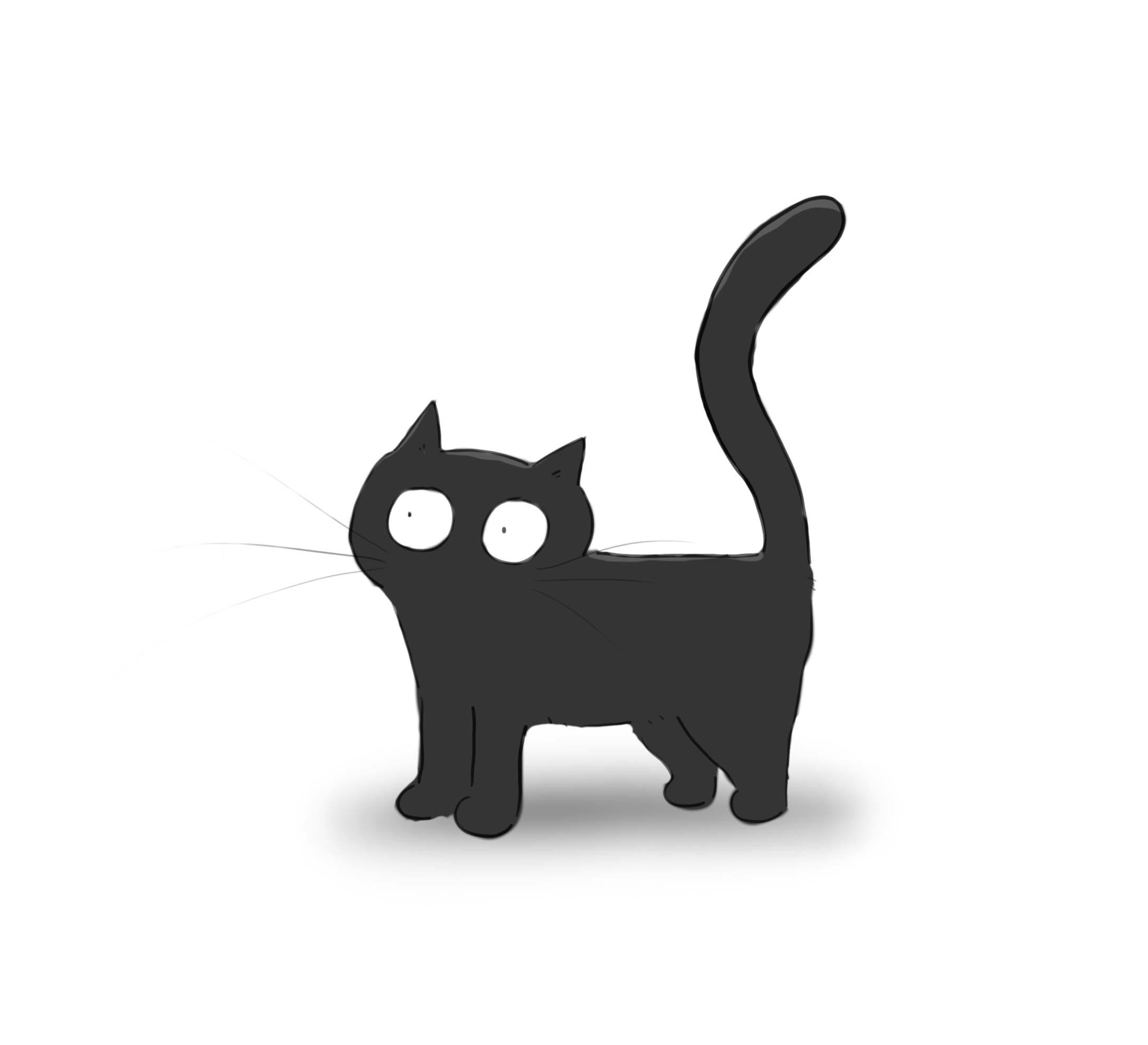 A cartoon of a sleek looking black cat.